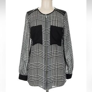 MICHAEL Michael Kors Black and White Houndstooth Zip Front Blouse